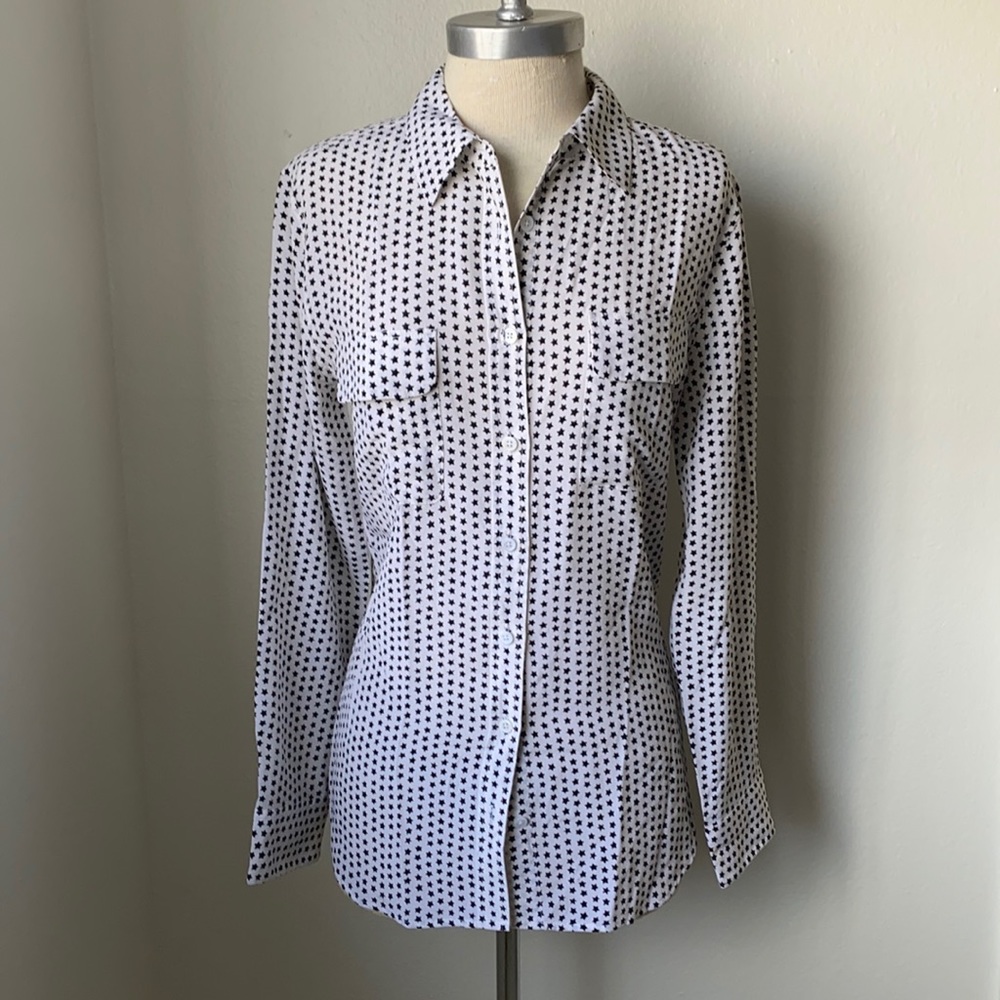 Equipment Silk White Black Stars Button Down Shirt M - Picture 1 of 5